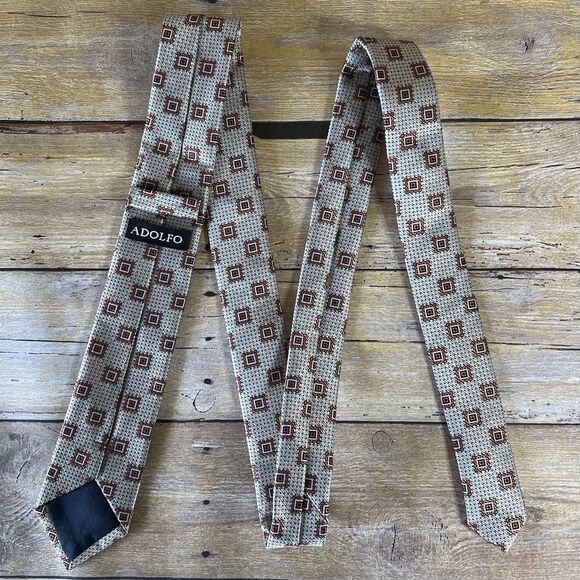 Adolfo One Size Mens Tie Beige 56”x 2” - Picture 6 of 15